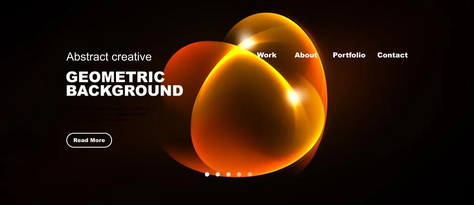 Dark background features vibrant orange geometric shapes. Website navigation Stock Illustration