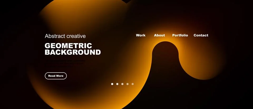 Dark background features vibrant orange geometric shapes. Text elements inclu Stock-Illustration