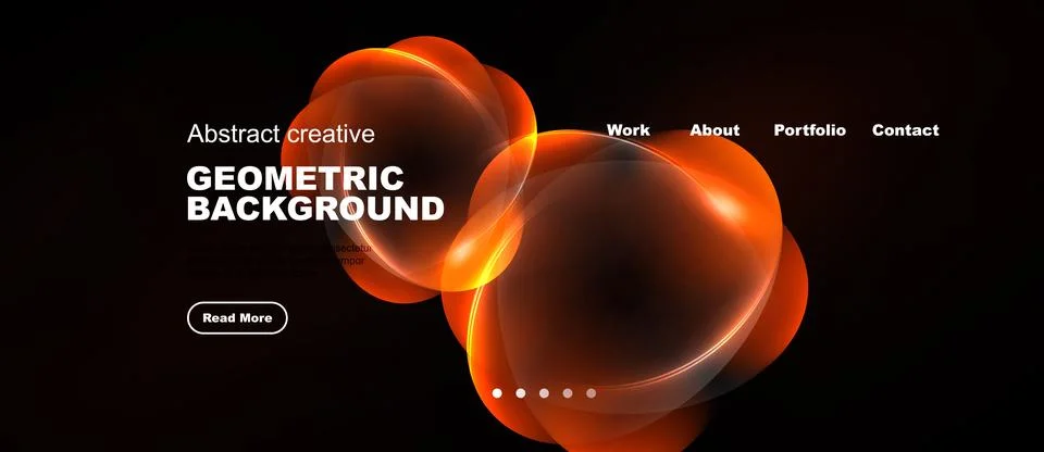 Dark background features vibrant orange geometric shapes. Text includes Stock Illustration
