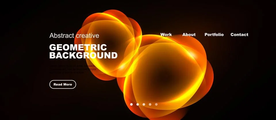 Dark background features vibrant orange geometric shapes. Text includes Stock Illustration