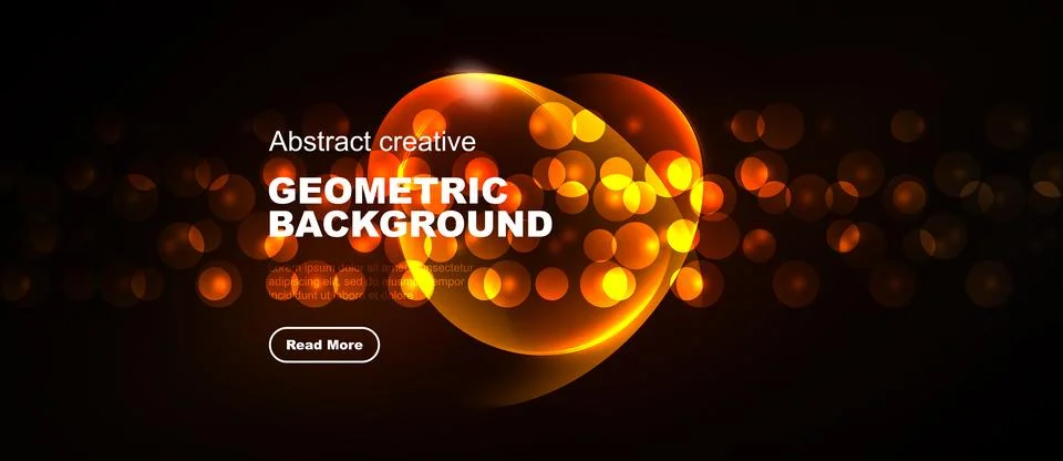 Dark background features vibrant orange geometric shapes, glowing particles, 스톡 일러스트