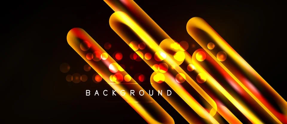 Dark background features vibrant orange neon lines, circles. Modern design Stock Illustration