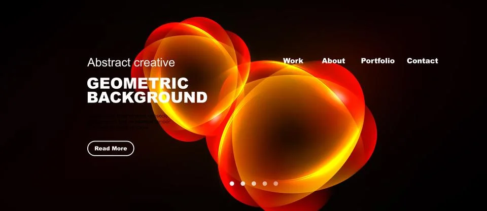 Dark background features vibrant orange geometric shapes. Text elements inclu Illustrazione stock