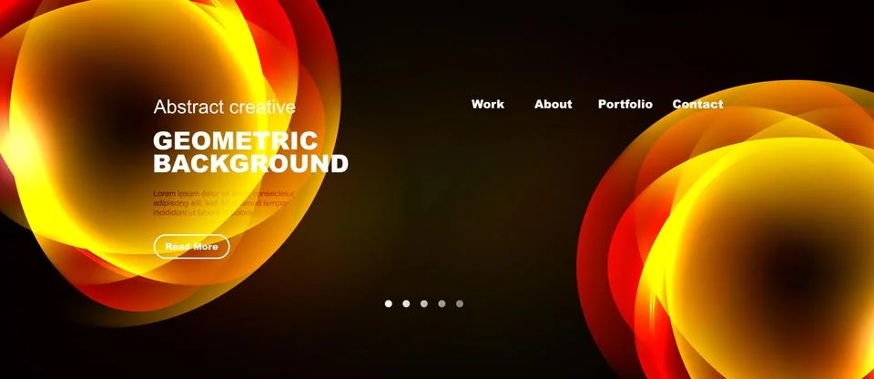 Dark background features vibrant orange, yellow swirls. Text elements present Stock Illustration