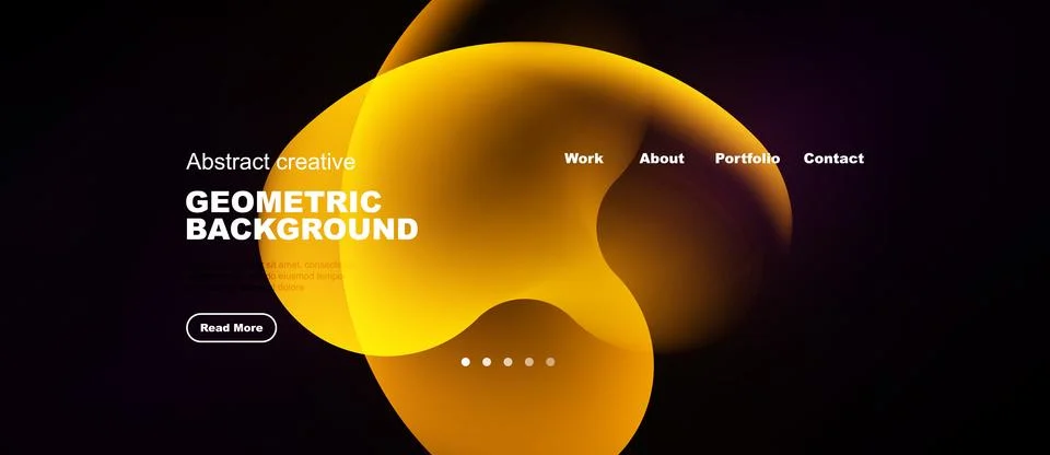 Dark background features vibrant orange abstract shapes, text elements, Stock Illustration