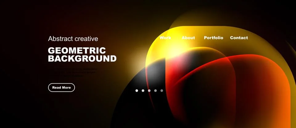 Dark background features vibrant orange curves, text elements, navigation Stock Illustration
