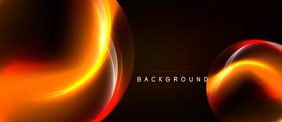 Dark background features vibrant orange, red light streaks. Smooth curves c.. Stock Illustration