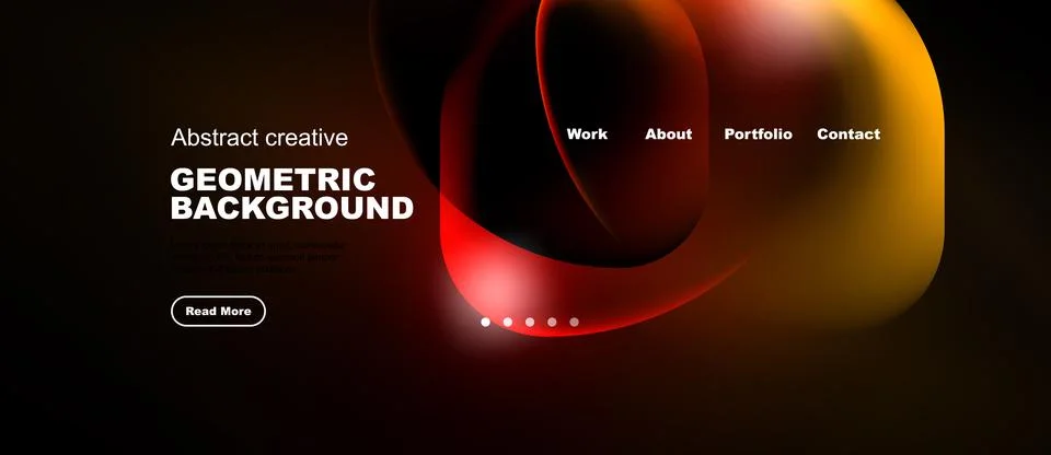 Dark background features vibrant orange curves, text elements, navigation Stock Illustration