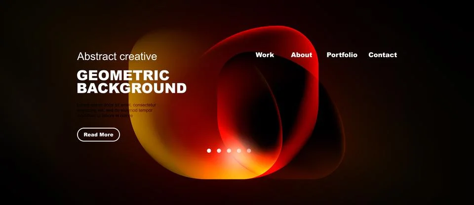 Dark background features vibrant orange curves, text elements, navigation men Stock Illustration