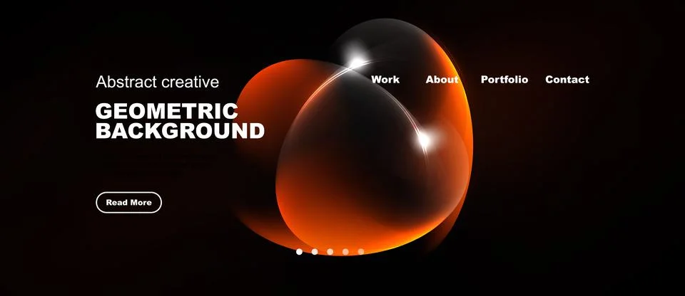 Dark background features vibrant orange geometric shapes. Website navigation Stock Illustration