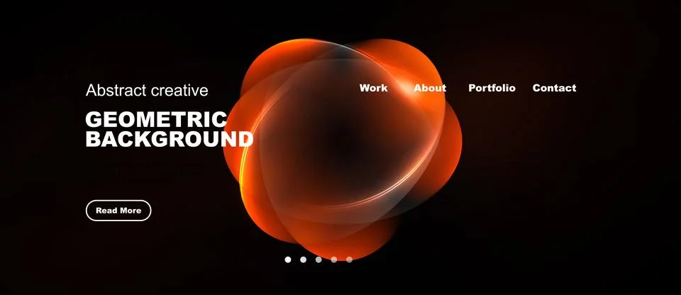 Dark background features vibrant orange geometric shapes. Website navigation Stock Illustration
