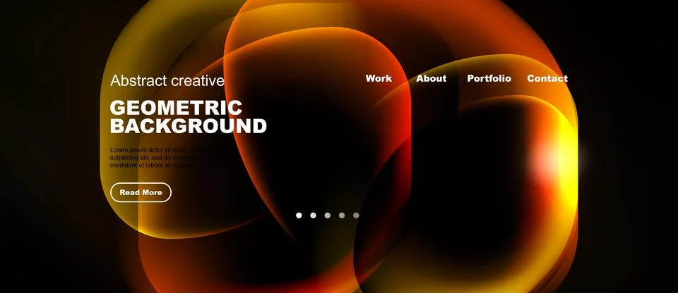 Dark background features vibrant orange geometric shapes. Website header 스톡 일러스트