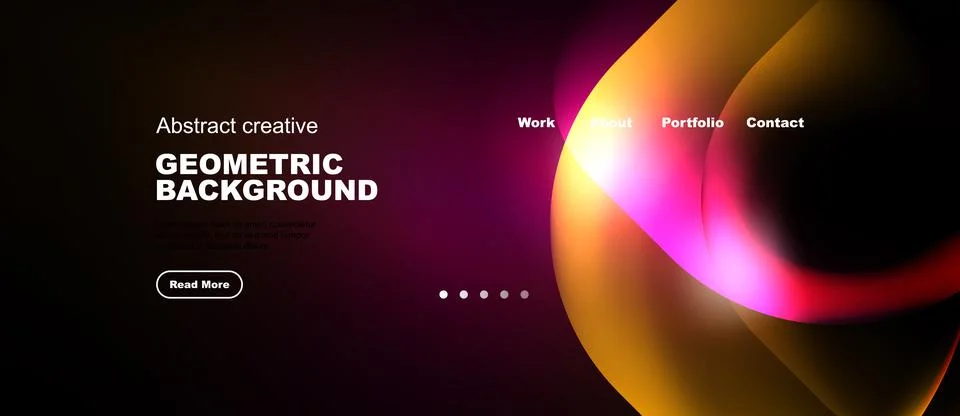 Dark background features vibrant orange, pink gradients. Text promotes geom.. 스톡 일러스트