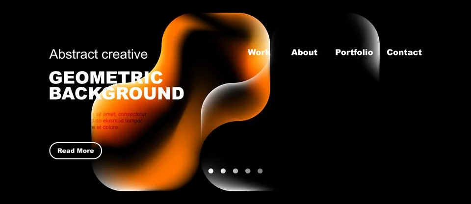 Dark background features vibrant orange geometric shapes, website navigation イラスト素材