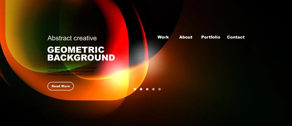 Dark background features vibrant orange, yellow shapes. Text elements present Stock Illustration