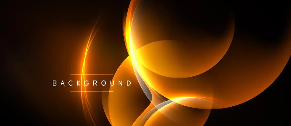 Dark background features vibrant orange swirls, curves, lines. Text reads Stock Illustration