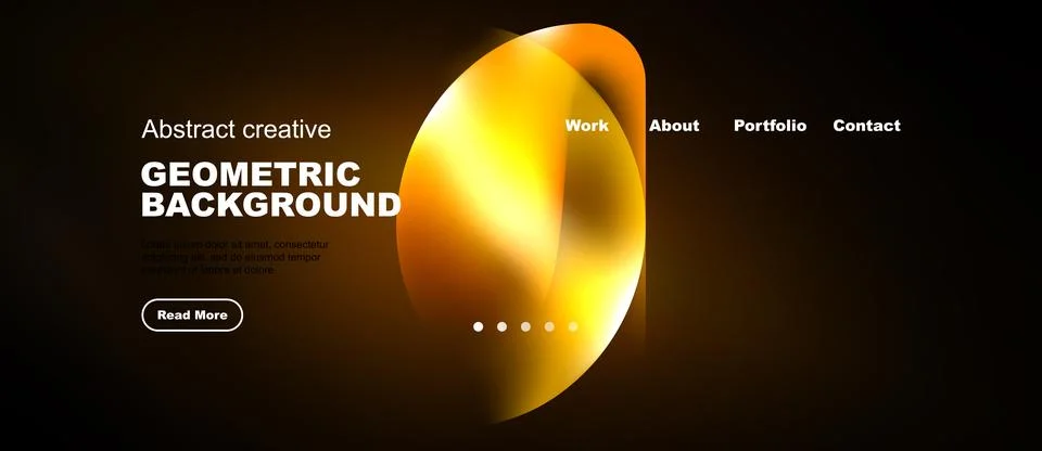 Dark background features vibrant orange geometric shapes, text elements, Stock Illustration