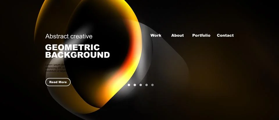 Dark background features vibrant orange curves, text elements, navigation men 스톡 일러스트