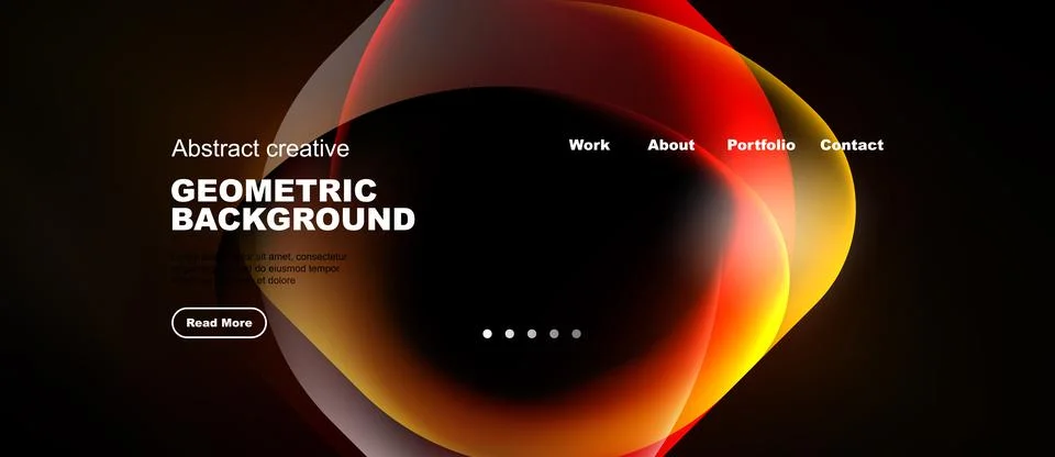 Dark background features vibrant orange, yellow shapes. Text promotes geometr Stock Illustration