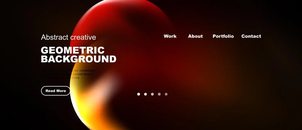 Dark background features vibrant orange, red shapes. Website navigation inc.. Stock Illustration