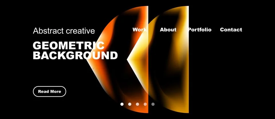 Dark background features vibrant orange geometric shapes, text elements, Stock Illustration