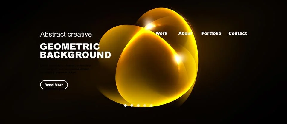 Dark background features vibrant orange geometric shapes. Website navigation Stock Illustration