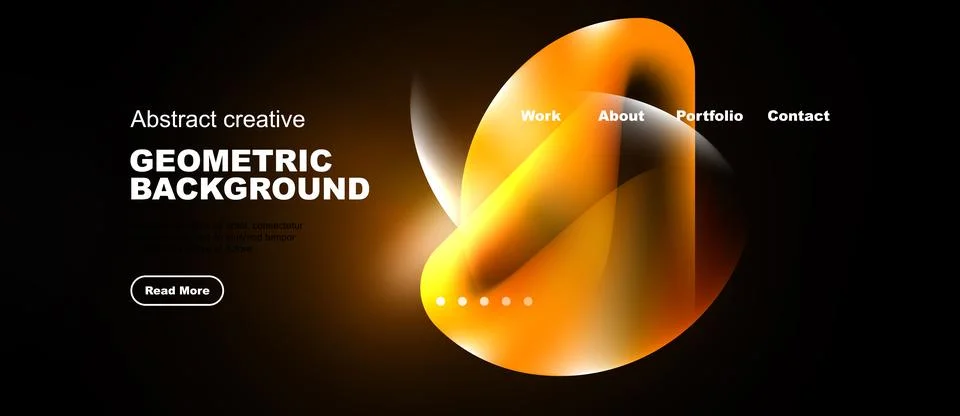 Dark background features vibrant orange geometric shapes, text elements, Stock Illustration