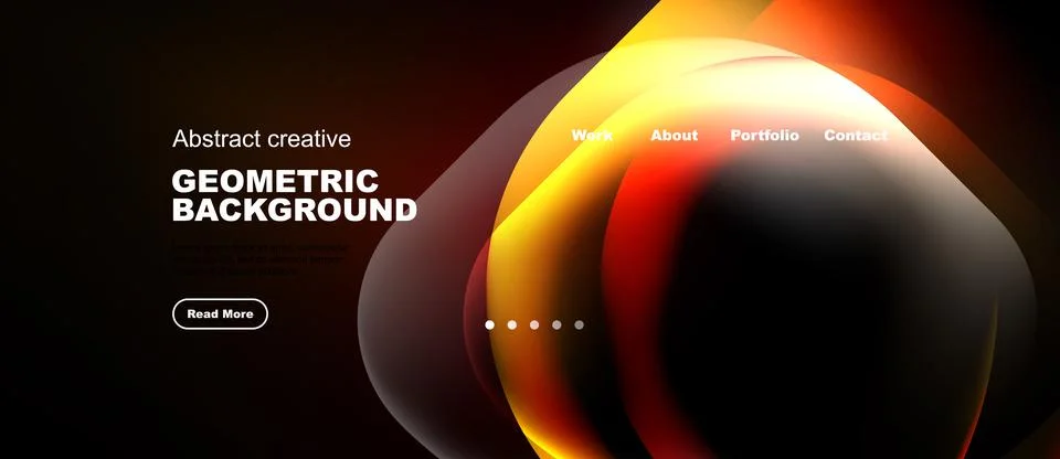 Dark background features vibrant orange, yellow shapes. Text promotes geometr Stock Illustration