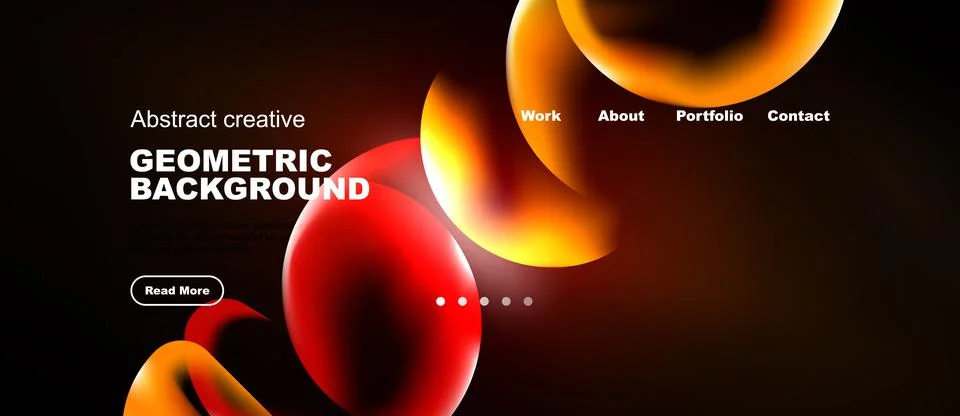 Dark background features vibrant orange fluid shapes, text elements, navigati Ilustración de archivo