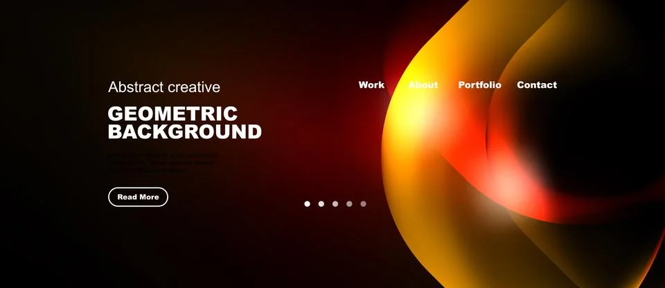 Dark background features vibrant orange curves, text elements, navigation Stock Illustration