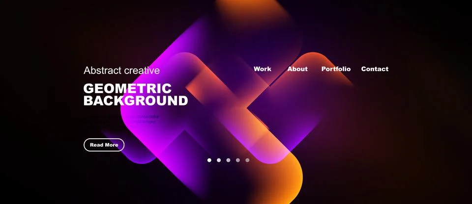 Dark background features vibrant orange, purple shapes. Text displays geometr Stockillustratie