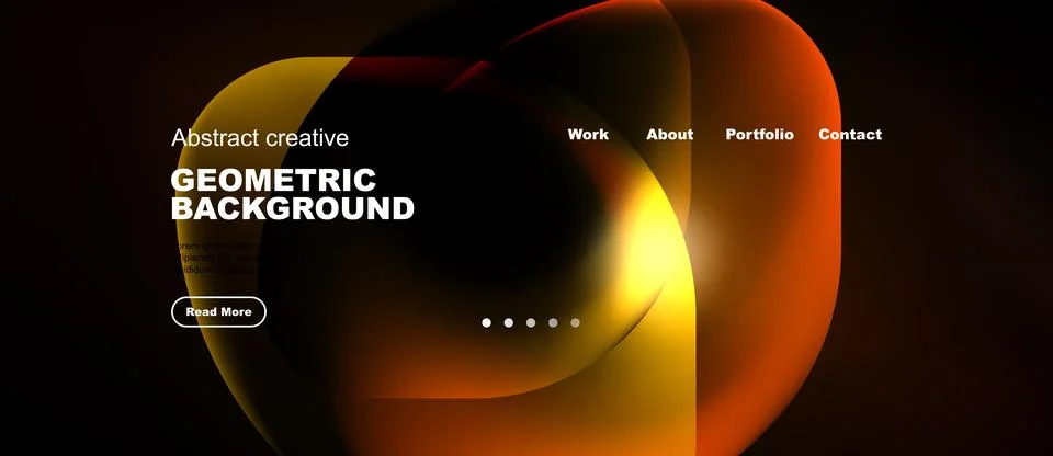 Dark background features vibrant orange, yellow shapes. Minimalist website Stock Illustration