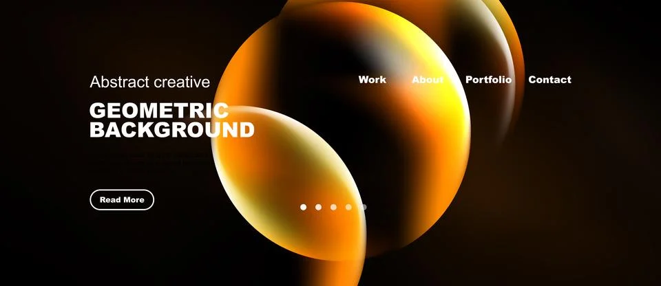 Dark background features vibrant orange overlapping circles. Text includes Stock Illustration