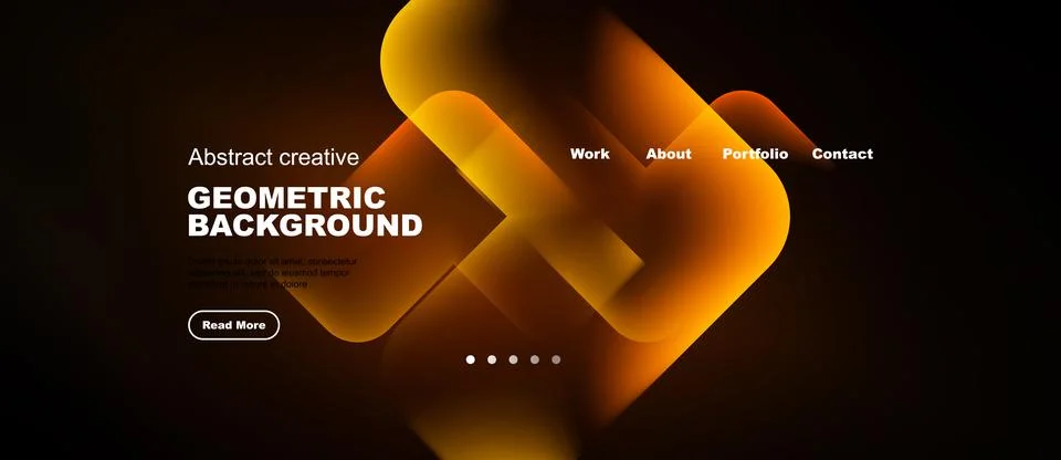 Dark background features vibrant orange geometric shapes, text elements, Stock Illustration