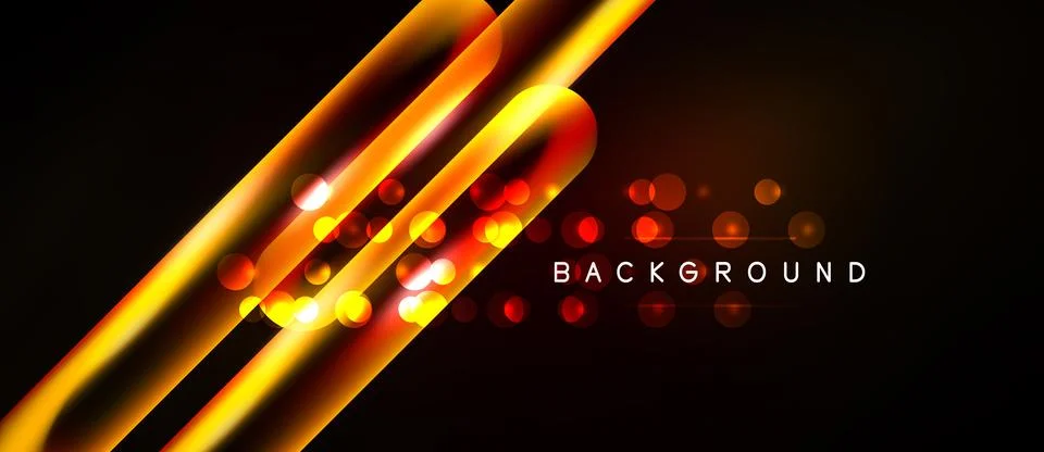 Dark background features vibrant orange lines, glowing dots. Modern design イラスト素材