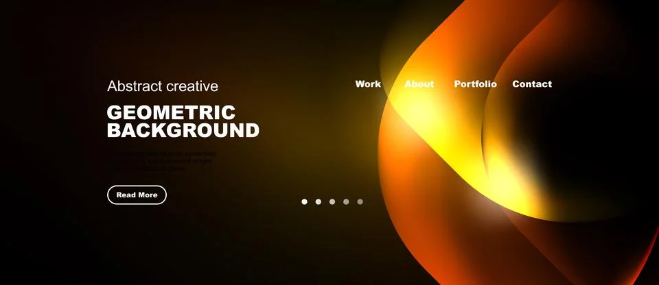 Dark background features vibrant orange abstract shapes, text elements, Stock Illustration
