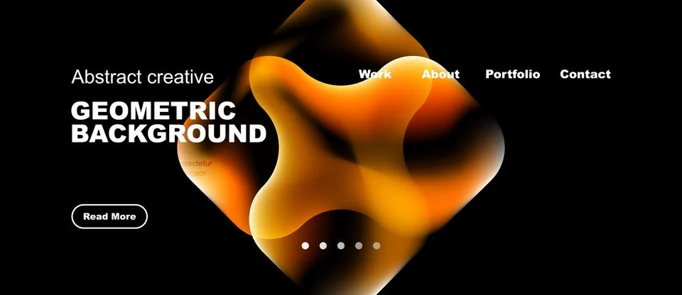 Dark background features vibrant orange abstract shapes, text elements, Stock Illustration