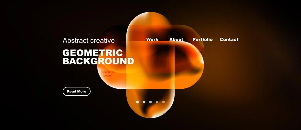 Dark background features vibrant orange abstract shapes. Website navigation Stock Illustration