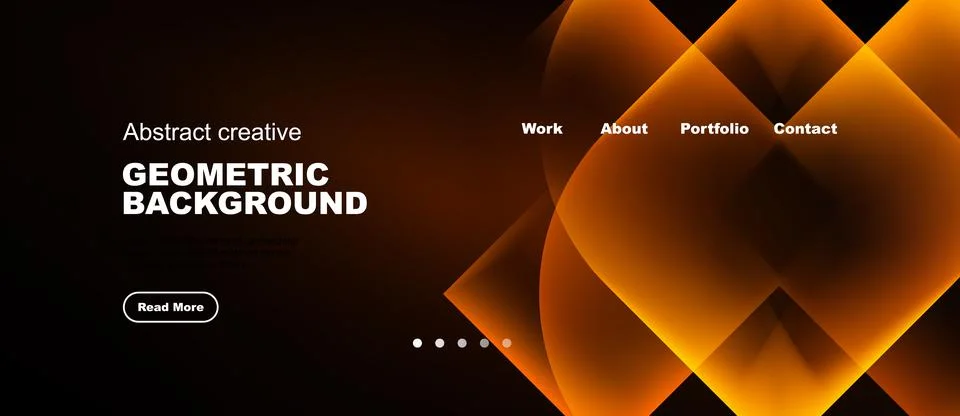 Dark background features vibrant orange geometric shapes. Text includes abs.. Stock Illustration