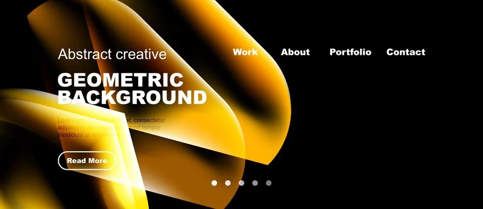 Dark background features vibrant orange geometric shapes, text elements, Stock Illustration