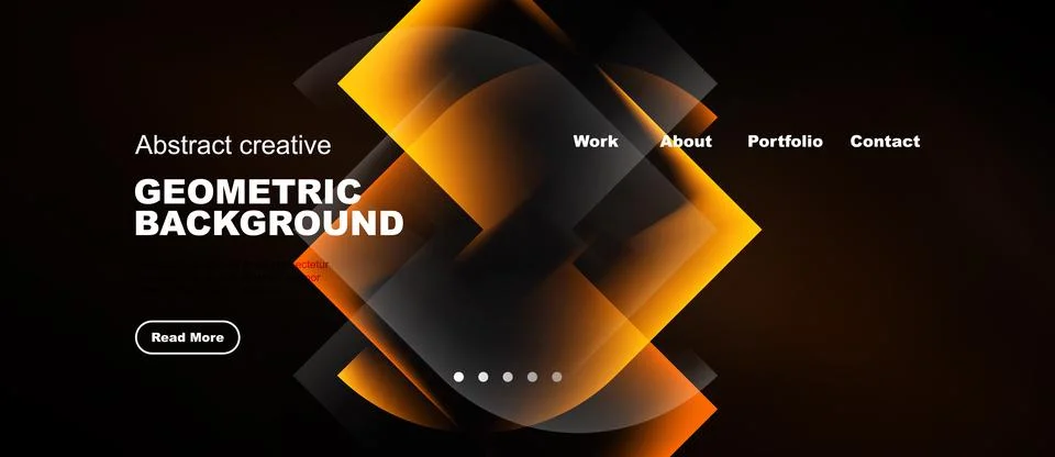 Dark background features vibrant orange geometric shapes. Website header 스톡 일러스트