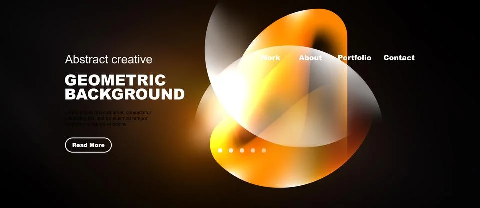 Dark background features vibrant orange geometric shapes, text elements, Stock Illustration