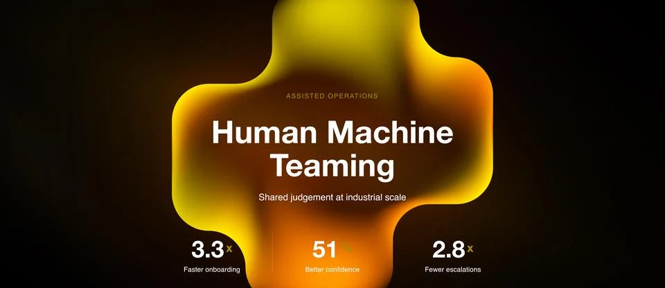 Dark background features vibrant orange graphic. Text highlights human machin Stock Illustration