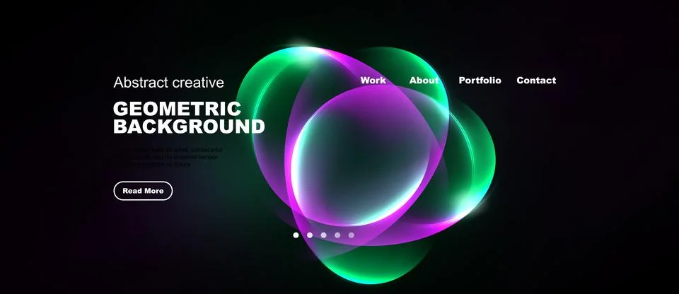 Dark background features vibrant overlapping circles. Text promotes geometric Stock Illustration