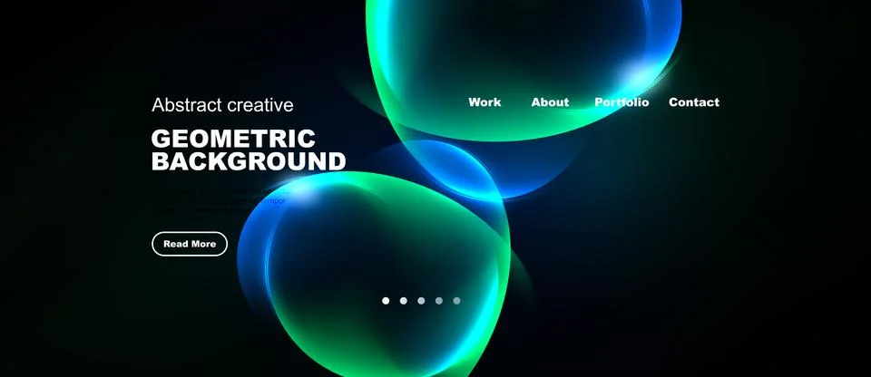 Dark background features vibrant overlapping shapes. Text displays creative Stock Illustration