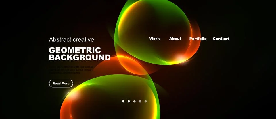 Dark background features vibrant, overlapping geometric shapes. Text elements Stock-Illustration