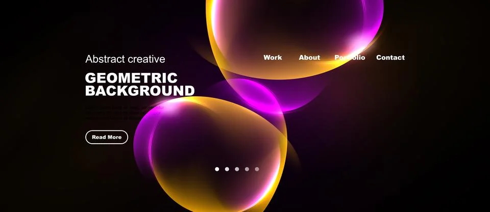 Dark background features vibrant overlapping circles. Text promotes creative Stock Illustration