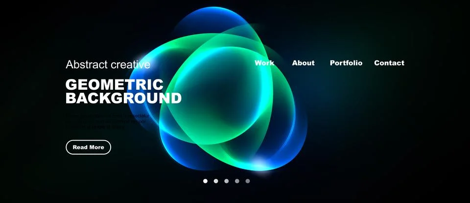 Dark background features vibrant overlapping circles. Text elements include Stock Illustration