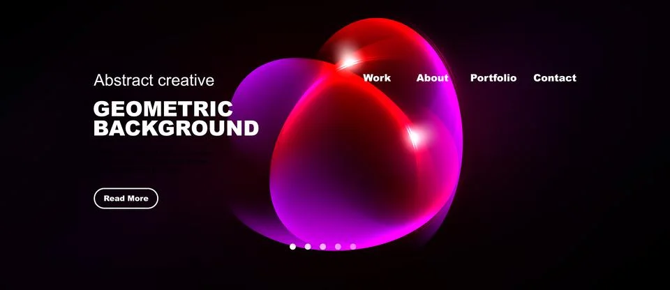 Dark background features vibrant overlapping circles. Text elements include Ilustración de archivo