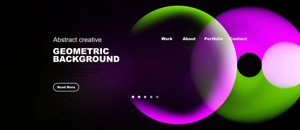 Dark background features vibrant overlapping circles. Text displays geometric 스톡 일러스트